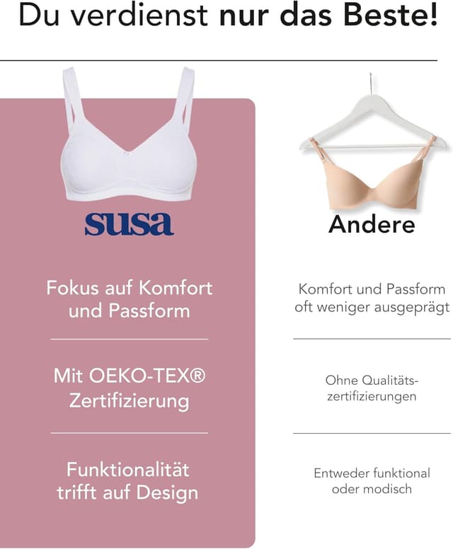 Detalle de SUSA Damen BH ohne Bügel – bügelloser Spitzen-BH mit doppelt gemoldeten Cups