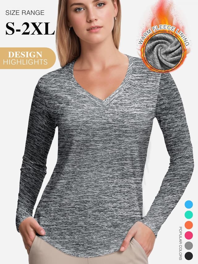 Detalle de DMVOD Sportshirt Damen Kurzarm V-Ausschnitt mit UPF 50+ (5er-Set) – atmungsaktives Funktionsshirt für Workout, Fitness & Yoga