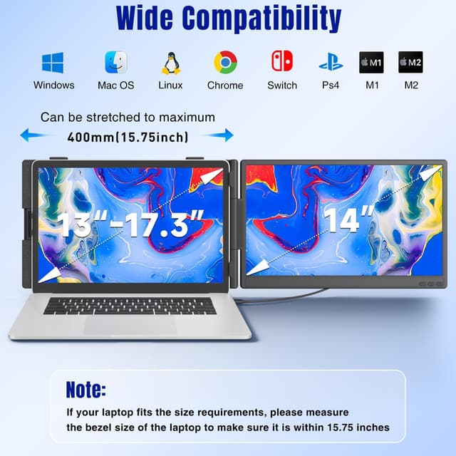 Detalle de KEFEYA 14" Laptop-Bildschirm-Erweiterung (FHD 1080P, IPS, USB-C/HDMI) als tragbares Zweitdisplay