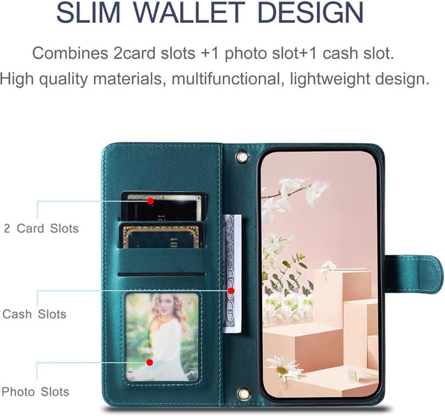 Detalle de YANJIEER ESONG Handykette Schutzhülle für iPhone 17 Air – Leder-Flip-Case mit Kartenfächern, Magnetverschluss und Standfunktion (grün)