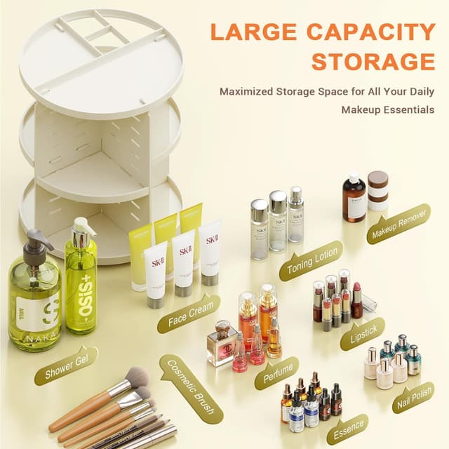 Detalle 2 de Auxmir Make Up Organizer mit 9 einstellbaren Stufen, 360° drehbar – weiß