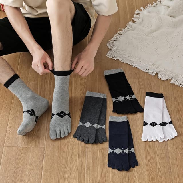 Detalle 2 de PUTUO Chaussettes à 5 doigts pour homme en coton (EU 39-44) – lot 3/4/5 paires