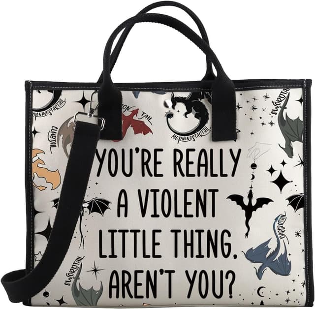 Detalle de PLITI Fourth Wing tote bag – Dragon Rider quote design for fans (soft canvas, waterproof coating)