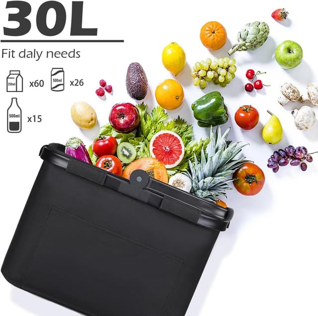 Detalle de Diurwur 30L faltbarer Einkaufskorb mit gepolsterten Griffen und Fronttasche