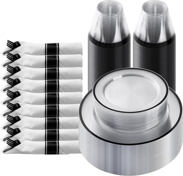 Thumbnail 6 de Goodluck 350-Piece Red Plastic Dinnerware Set (Clear Plates) for 50 Guests