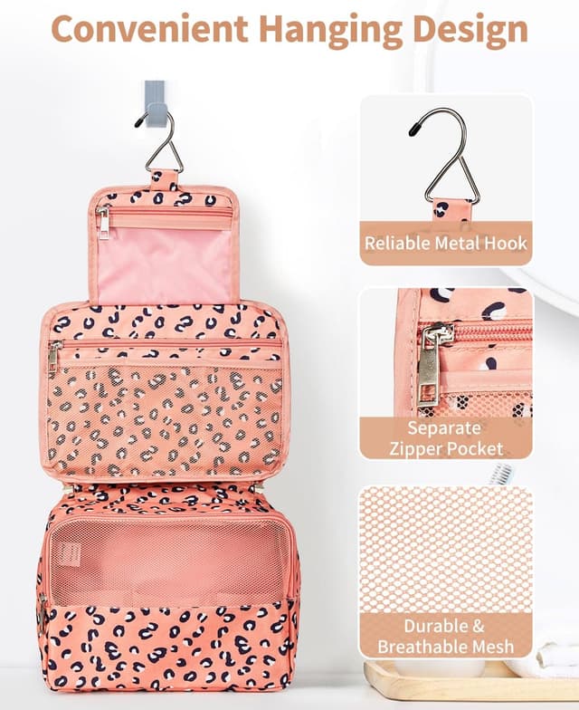 Detalle de Kulturtasche Damen Groß zum Aufhängen – gepolsterter Kulturbeutel für Damen & Herren, wasserabweisend, mit Haken und Organizer