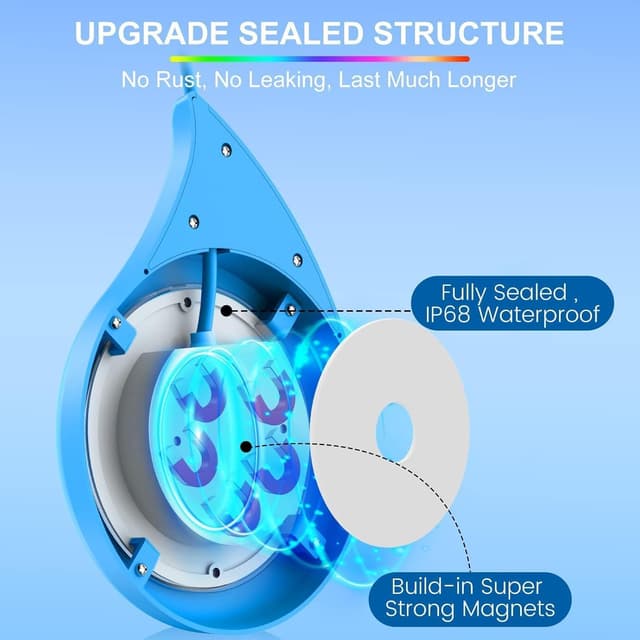Detalle de LyLmLe projecteur piscine LED 10W 12V avec aimant, pilotage via appli et synchronisation musique (IP68, câble 8 m)