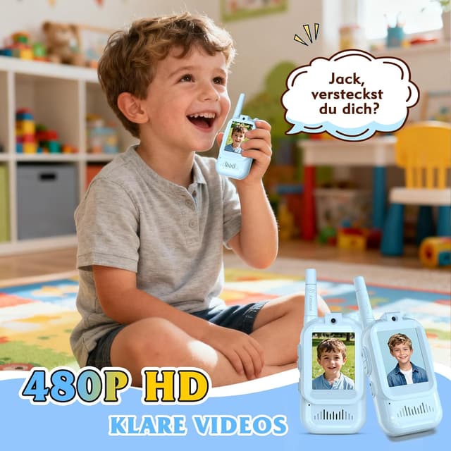 Detalle de Kinder-Walkie-Talkies mit Video, 2er-Set (3–12 Jahre) – bis zu 5 km Reichweite, blau