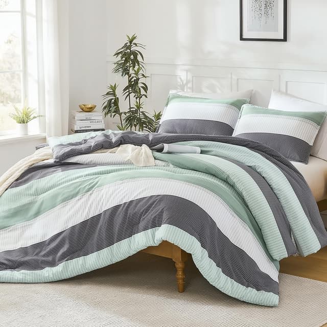 Detalle de Litanika King Size Comforter Set (Sage Green) – 3-Piece Lightweight Quilt Bedding, Down Alternative