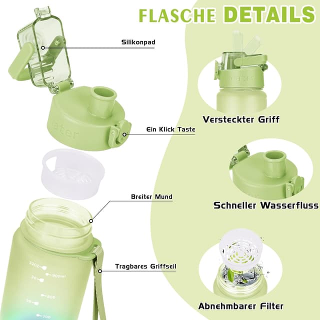 Detalle de AOPREL Sport-Trinkflasche 1 l aus Tritan (BPA-frei) mit Filter und Bürste