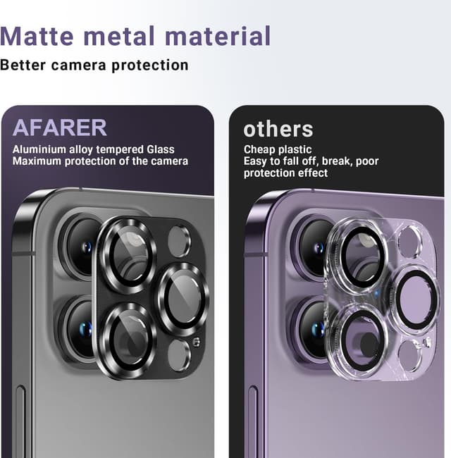 Detalle de AFARER 2er-Set Kamera-Schutzfolie aus gehärtetem Glas für iPhone 14 Pro / 14 Pro Max (Silber)