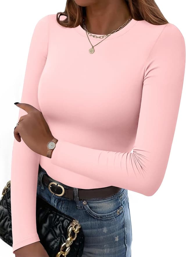 Detalle de Hotouch T-shirt manches longues femme col rond ajusté thermiques en soie de lait (XS à XL)