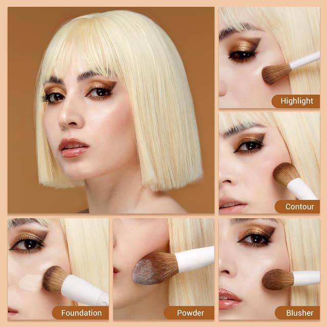 Detalle 2 de Jessup set de 5 pinceaux maquillage visage (poudre, blush, contour, surligneur) Gris clair T493