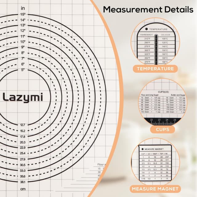 Detalle de Backmatte aus Silikon (BPA-frei) 71 x 51 cm – rutschfest, ausrollbar mit Messung, schwarz