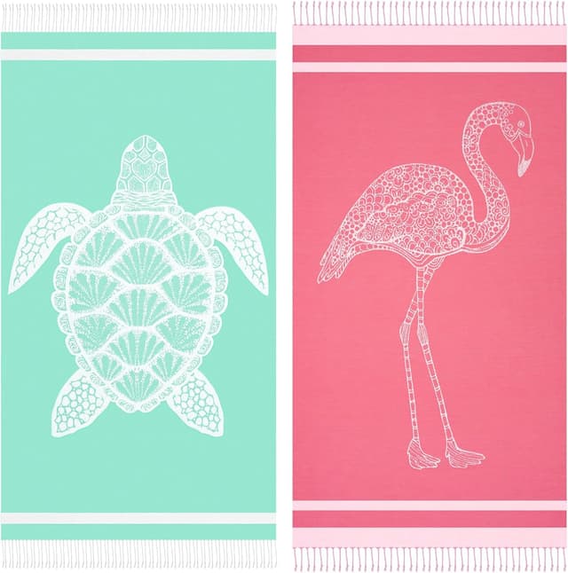 Detalle de Genovega 2-Pack Cotton Oversized Turkish Beach Towels (Quick-Dry, Sand-Free, XL Travel Towel Blanket)