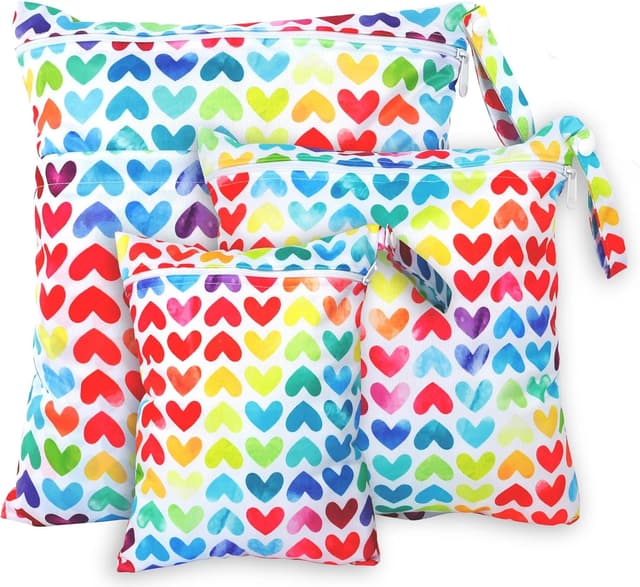 Detalle de Rinfency 3er Wetbag-Set (groß) für Kindergarten, wasserdichte Nappy-/Bade-Taschen – rosa