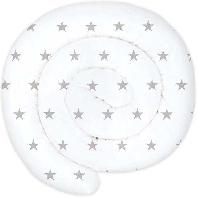 Detalle de Totsy Baby Cuscino a serpentina XXL arrotolato 150 cm con bordo decorativo, serpente stelle grigie e protezione per l’allattamento (Oeko-Tex)