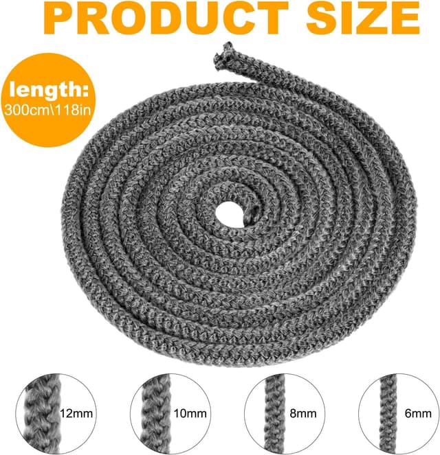 Detalle de Flintronic guarnizione per porta stufa in fibra di corda ignifuga (Φ8 mm x 3 m)