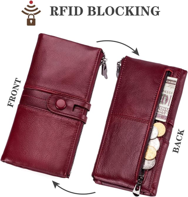 Detalle de Roulens Genuine Leather Women’s Slim Bifold Wallet with RFID Blocking