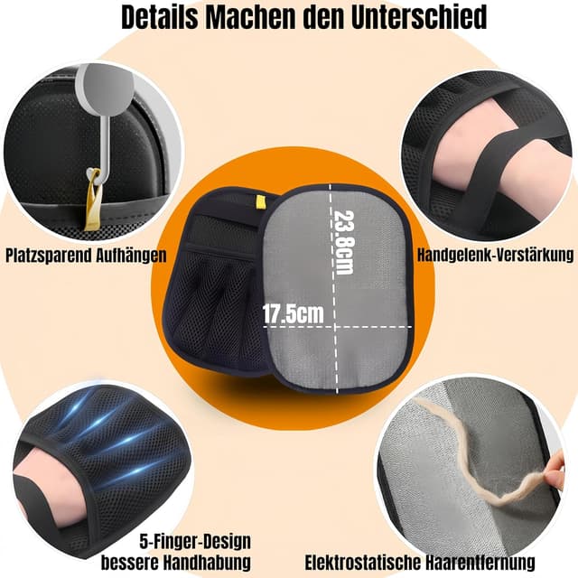 Detalle 2 de Upgrade Tierhaar Handschuh Fell Magnet – doppelseitiger Tierhaarentferner für Katzen & Hunde (2 Stück, schwarz)
