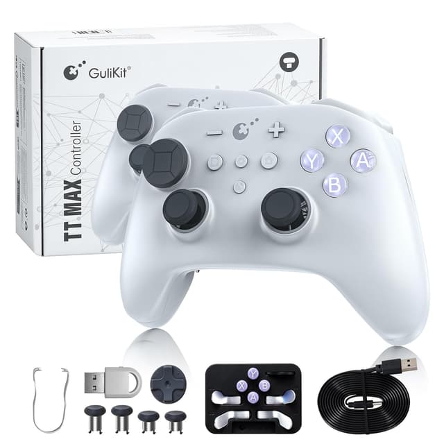 Detalle de GuliKit TT Max Wireless Controller für PC, Android, iOS und Switch 1/2 – mit TMR-Joysticks und abnehmbaren Metall-Rückentasten (TT MAX, Grau)