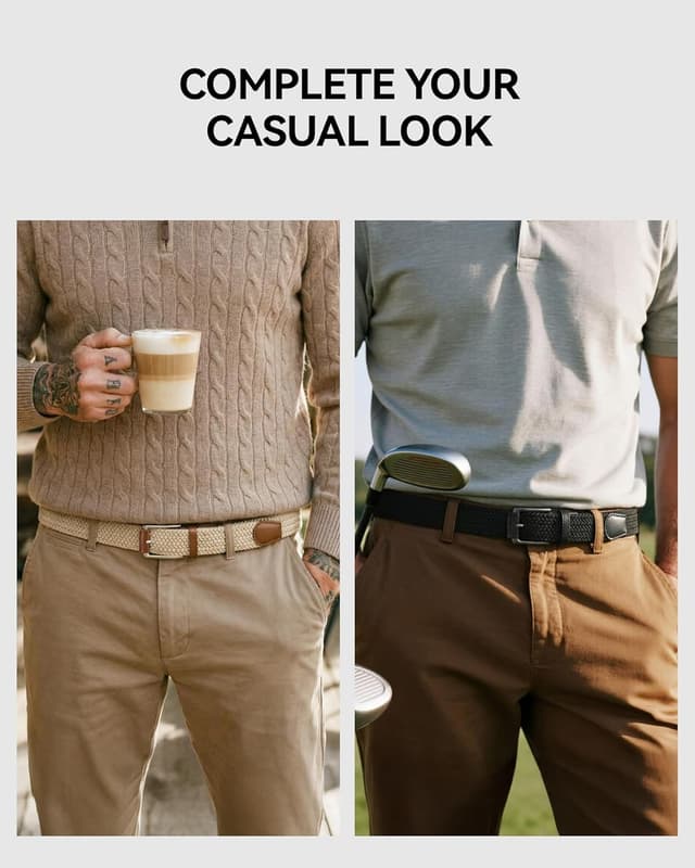 Detalle de CHAOREN Stretch Belt for Men (2-Pack) — 1.38-inch Braided Elastic Belt for Jeans & Casual Pants