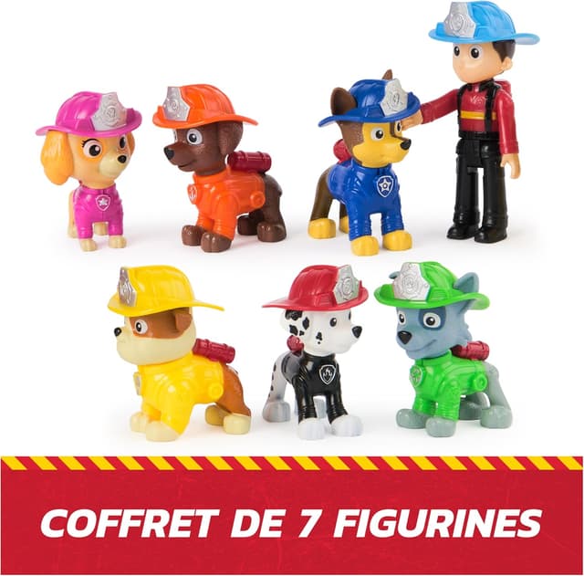 Detalle de Coffret cadeau Paw Patrol Pat Patrouille Fire Rescue Mission : 7 figurines à collectionner (Fire Rescue) avec têtes et membres mobiles