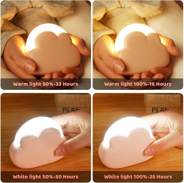 Detalle 2 de Adiwo LED Nachtlicht Wolke – dimmbar, wiederaufladbar per USB, für Kinder (rosa)