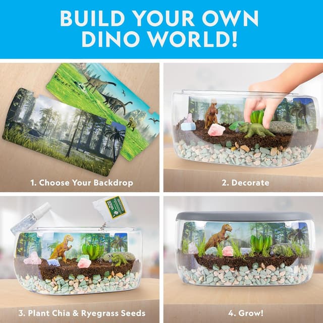 Detalle de Blue Marble National Geographic Light Up Terrarium Kit for Kids — Build a Dinosaur Habitat with Real Plants & Gemstones