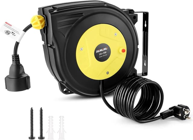 Detalle de Himimi automatische Kabeltrommel 13 m (10 m + 3 m), 1250 W–2000 W – Wand- und Deckenmontage, 180° drehbar