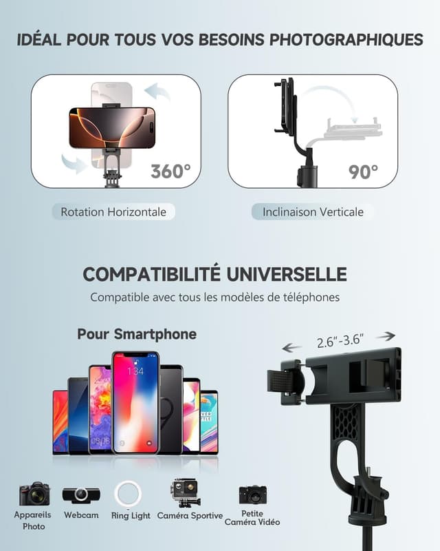 Thumbnail 4 de RISEOFLE 180 cm trépied smartphone rétractable avec télécommande