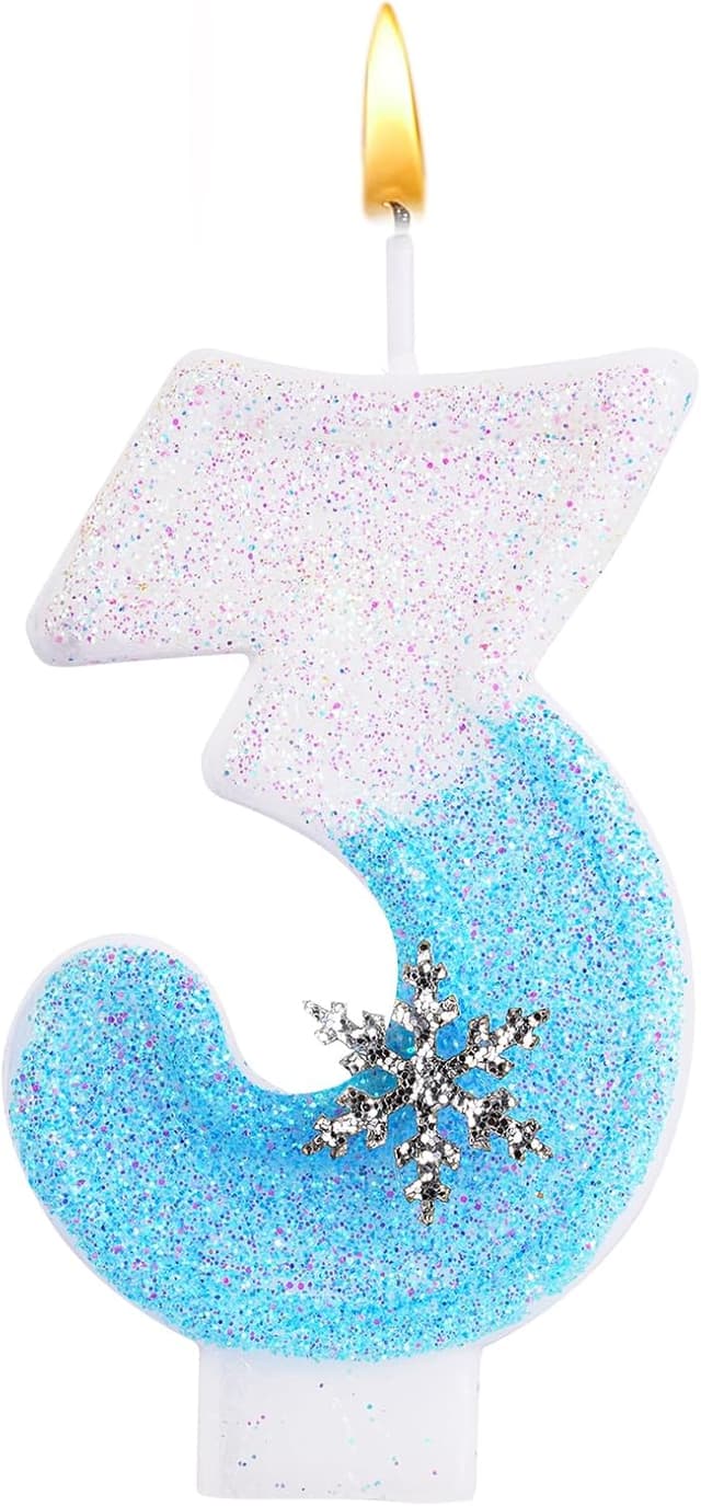 Detalle de Alaoo Frozen Blue Number 3 Candle (Snowflake) for Birthday Cake Topper