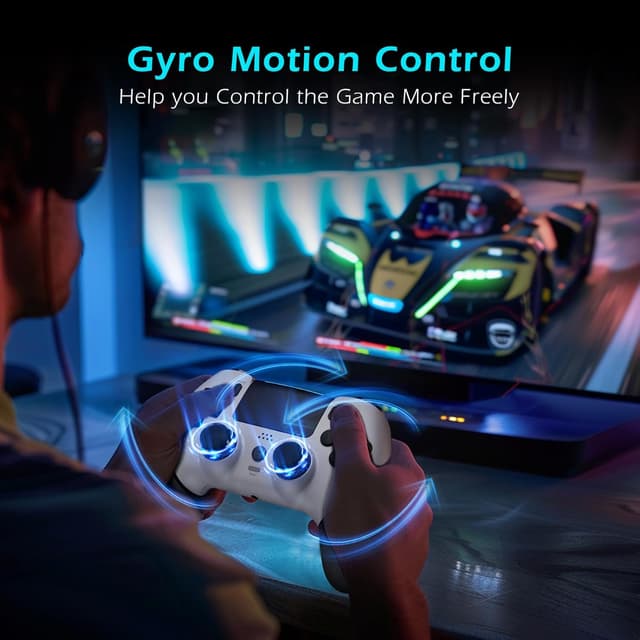 Detalle de CHEREEKI manette PS4 sans fil Bluetooth avec joysticks à effet Hall, double vibration et micro-macro Turbo (blanc)