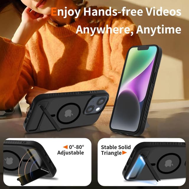 Detalle de Coque magnétique jrester pour iPhone 13 avec support + protections écran et caméra (TPU/PC) – Noir