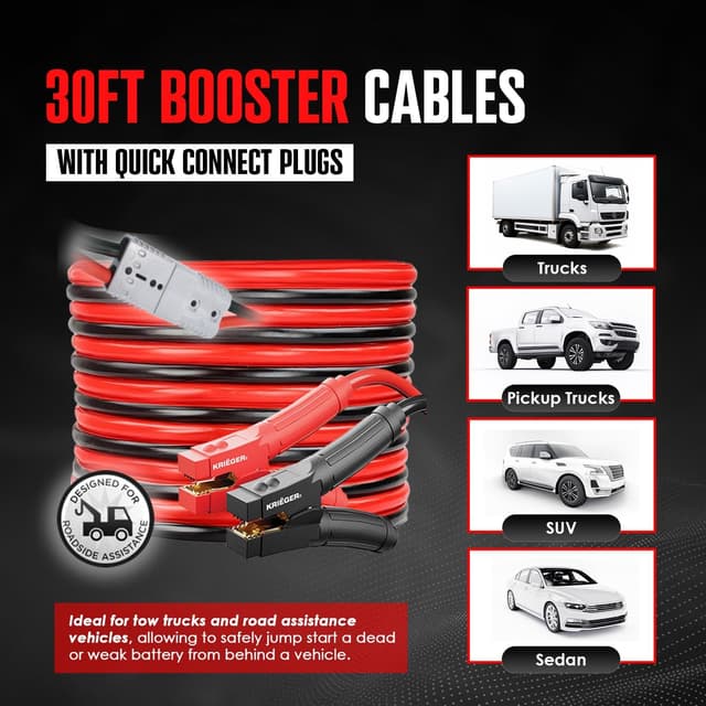 Detalle de K KRIËGER Jumper Cables (30 Feet, 2 Gauge, 1000 Amp) with Quick Connect Plugs & Permanent Installation Kit