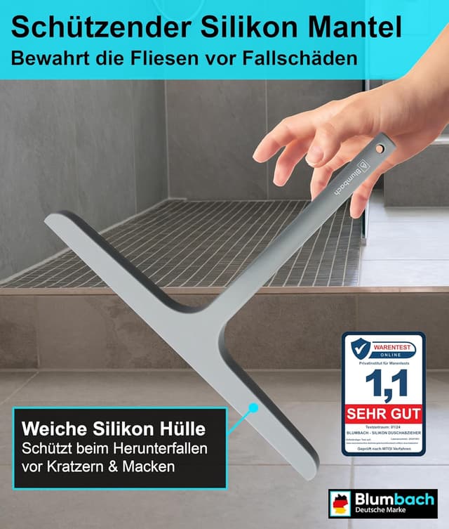 Detalle 2 de BLUMBACH® Duschkabinenabzieher grau – 28 cm Glasabzieher mit Halterung und Silikonlippe
