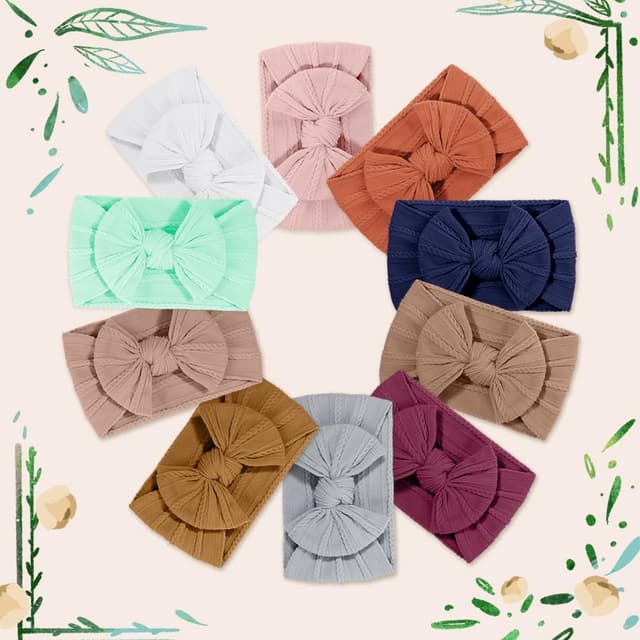 Detalle de DiULi Baby Stirnbänder (10 Stück) – Turban-Stirnband mit Schleifen-Design für Neugeborene & Kleinkinder