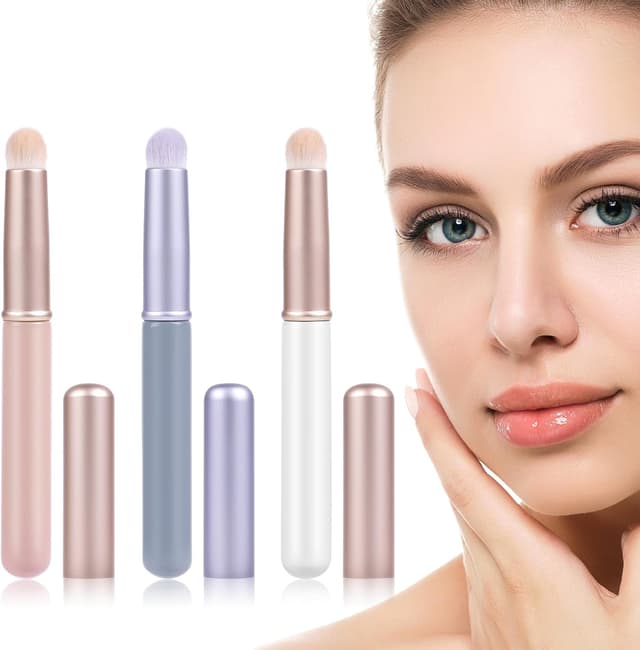 Detalle de Pochette AOOWU pinceaux à lèvres portables (3 pièces) pour appliquer rouge à lèvres, gloss et fard