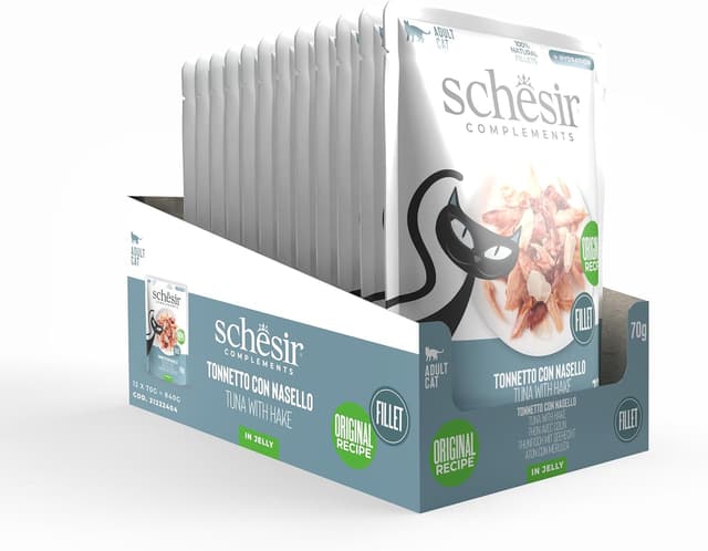 Detalle 2 de Schesir Filets de thon avec merlu en gelĂ©e, 12 enveloppes de 70 g đ€