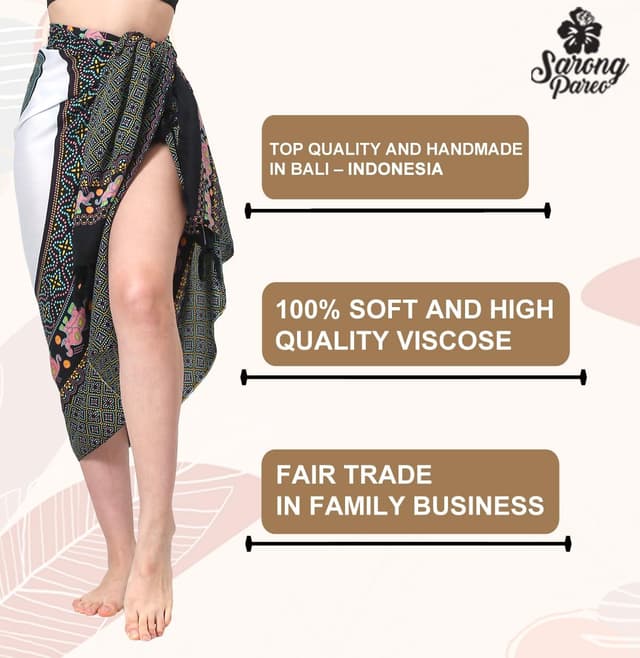 Detalle de SAIVONA Sarong Pareo Mandala mit Fransen – Strandtuch, Wickelrock & Bikini-Cover-Up, ca. 170 x 110 cm
