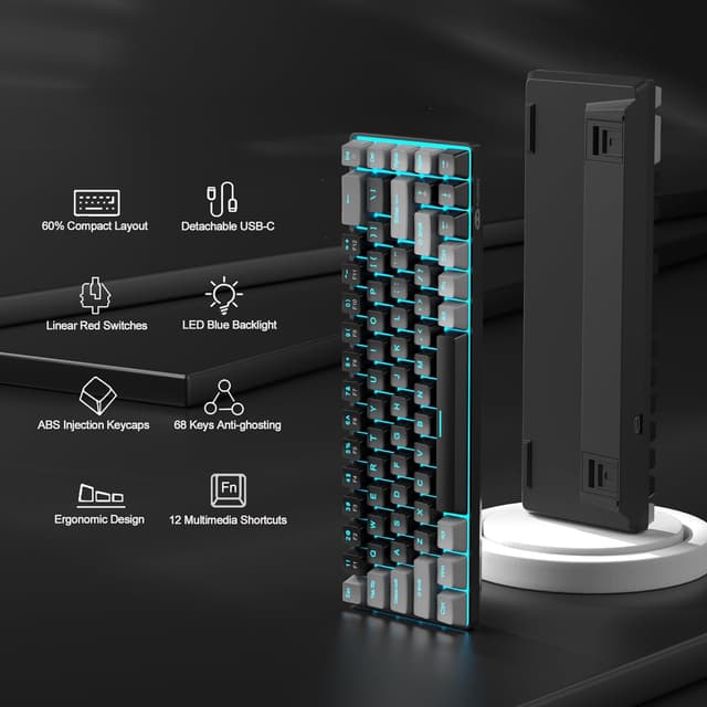 Detalle 2 de MageGee MK-Box 60% Mechanical Keyboard (68-Key) with Red Linear Switches and LED Backlight