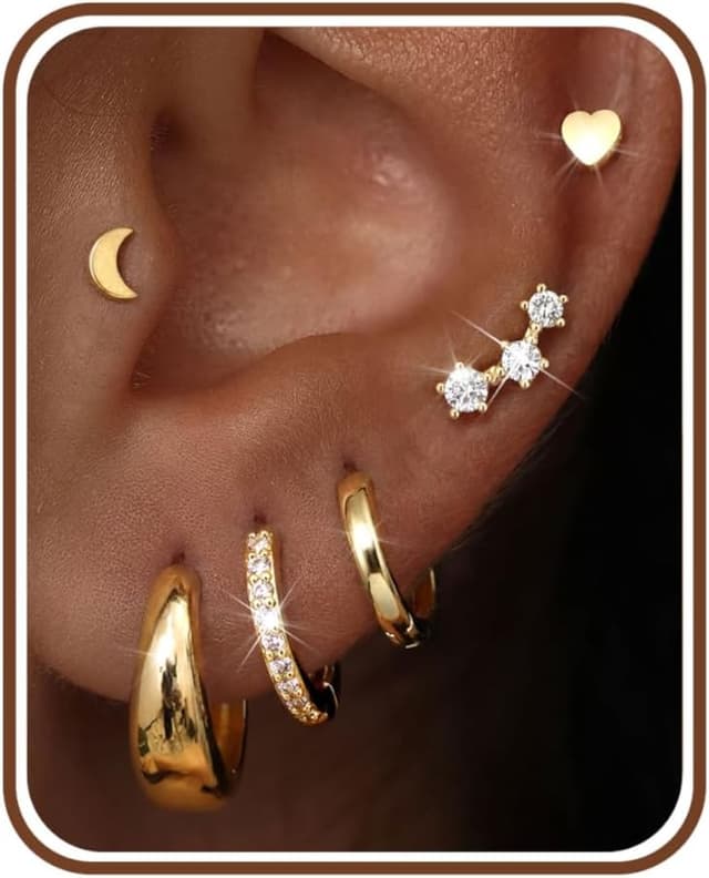 Detalle de Diamday 6 Paar Ohrringe Set (Gold/Silber) aus Chirurgenstahl – hypoallergen für Ohrstecker & Creolen