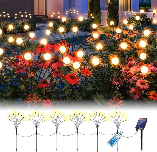 Detalle de RJEDL Solar Firefly Lights with Remote — 60 LED outdoor swaying lights (pack of 6)