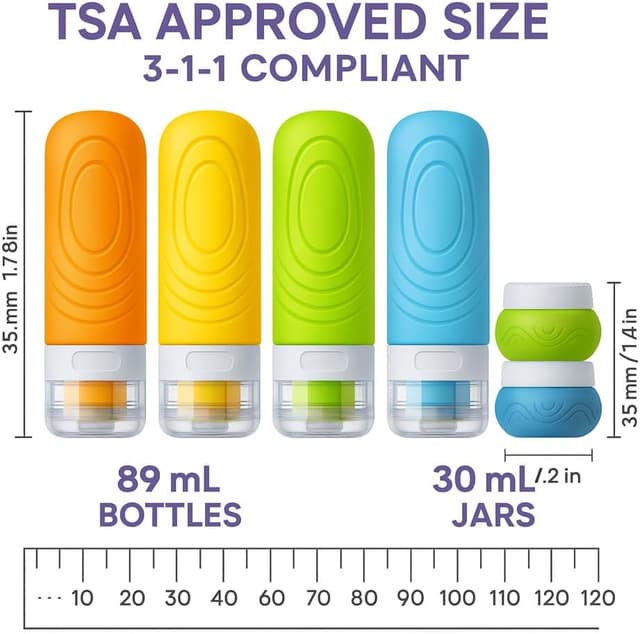 Detalle de Aeomni Reiseflaschen zum Befüllen (8-teilig) in Reisegröße, TSA-konform