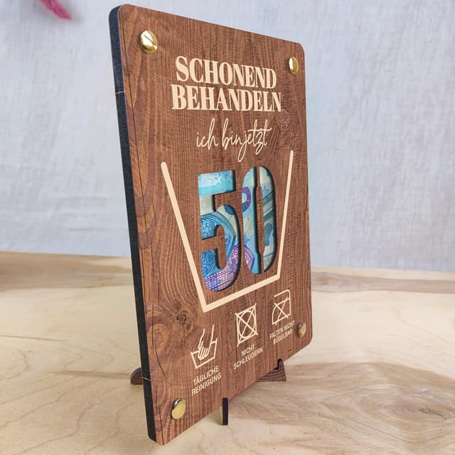Thumbnail 3 de 50 Geburtstag Geschenk XL Geldkarte Holz