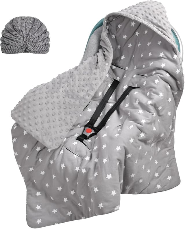 Detalle de Aolso Baby Coperta trapuntata 2 pezzi in cotone, bifacciale con cappuccio per ovetto/ marsupio