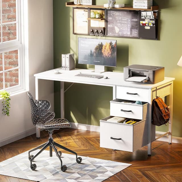 Detalle 2 de Coleshome Computer Desk with Drawers (100×48cm) with Storage & Reversible Small Office Desk