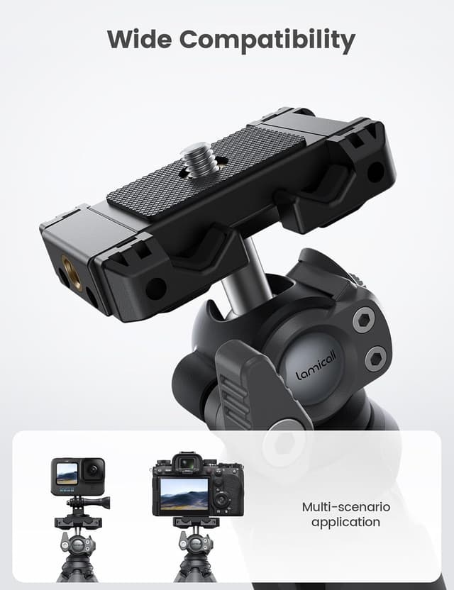 Detalle 2 de Lamicall mobile phone tripod with flexible legs and 360° rotation (grey)