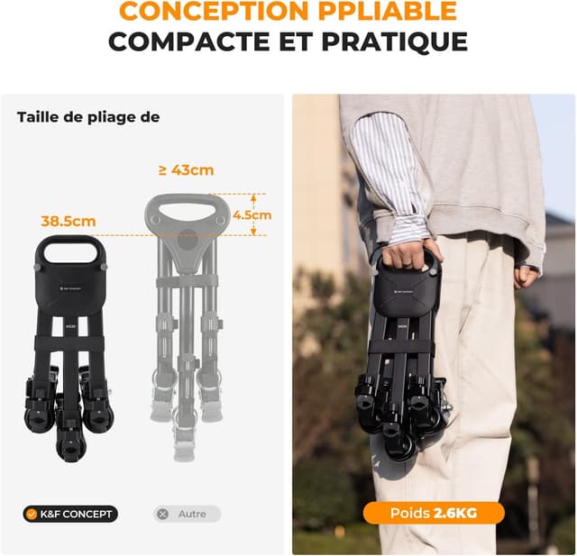 Detalle 2 de K&F Concept Dolly Trépied robuste à roulettes (support universel) jusqu’à 20 kg