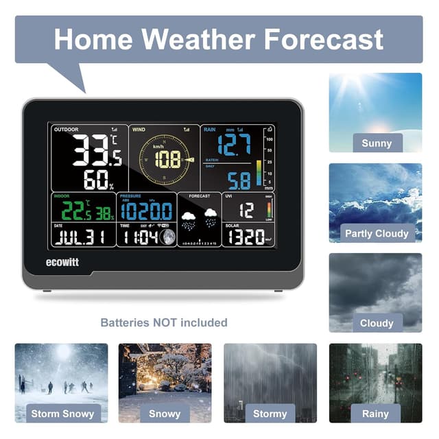 Thumbnail 6 de Ecowitt Stazione meteo Wi‑Fi WS69 + console interna 7,5” LCD, sensore 7 in 1 e sistema 868 MHz